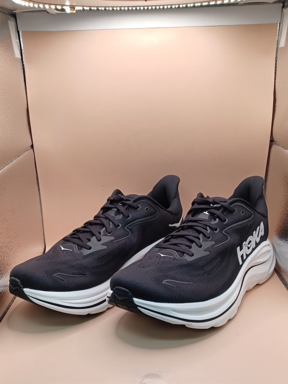 Hoka Clifton 10 Everyday Running Shoes-Black/White Men Size 12 2E US